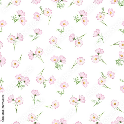 Seamless watercolor pattern with yellow flowers daffodils repeating on white background. Plant design for textiles, wallpapers, cards and packaging.
