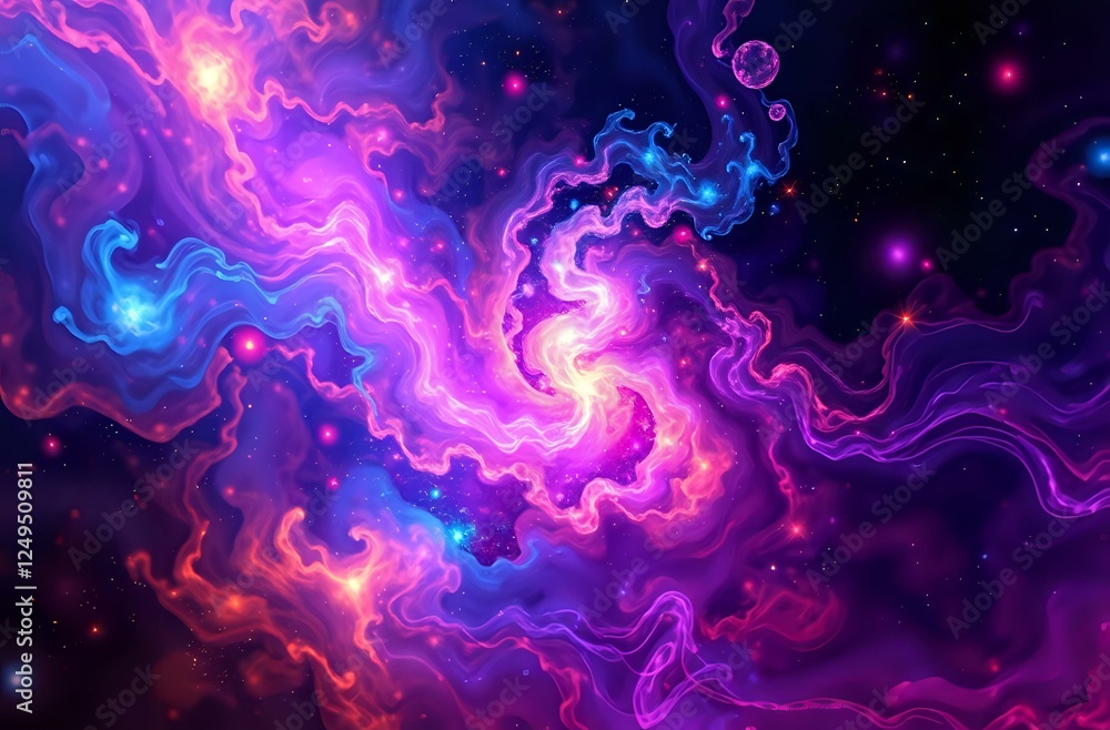 Fototapeta premium Abstract Galactic Nebula Swirl Digital Wallpaper - Cosmic Fractal Expressionism Art