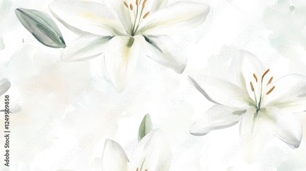 Fototapeta premium Elegant White Flower Pattern Illustration Watercolor Seamless Background Design Illustration Floral Print
