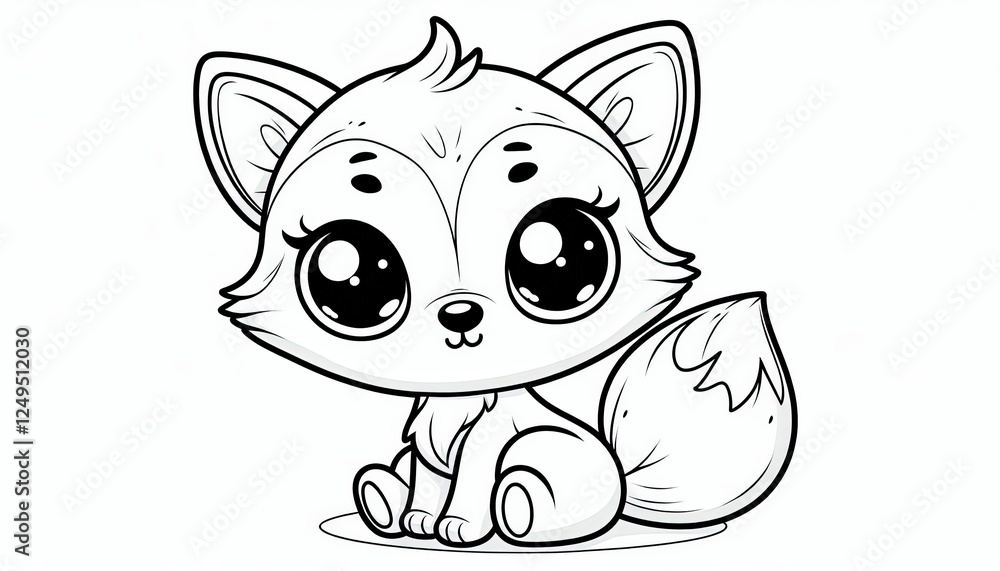 Adorable fox cub with big endearing eyes waiting to be colored Adorable fox cub with big endearing eyes waiting to be colored