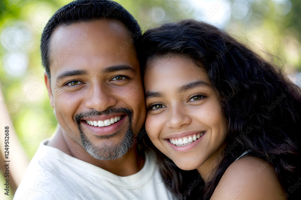 Smiling father and teenage daughter embracing outdoors in natural light, symbolizing family love, happiness, and connection, perfect for promoting themes of parenthood, joy, and relationships Smiling father and teenage daughter embracing outdoors in natural light, symbolizing family love, happiness, and connection, perfect for promoting themes of parenthood, joy, and relationships