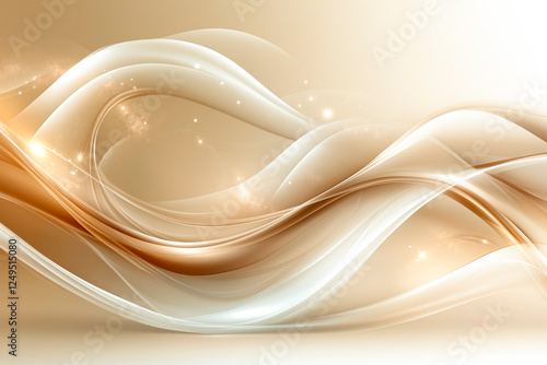 Vector abstract background with dynamic texture with waves and curves in transparent shapes pattern in brown mocha khaki and white colors. Modern presentation template