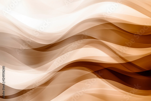 Vector abstract background with dynamic texture with waves and curves in transparent shapes pattern in brown mocha khaki and white colors. Modern presentation template