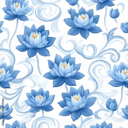 Beautiful Blue Lotus Flowers on Elegant White Background