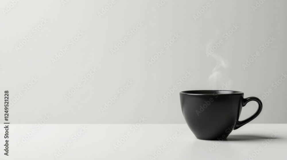 Obraz premium Aromatic Steam Rising from a Dark Mug on a Plain Surface