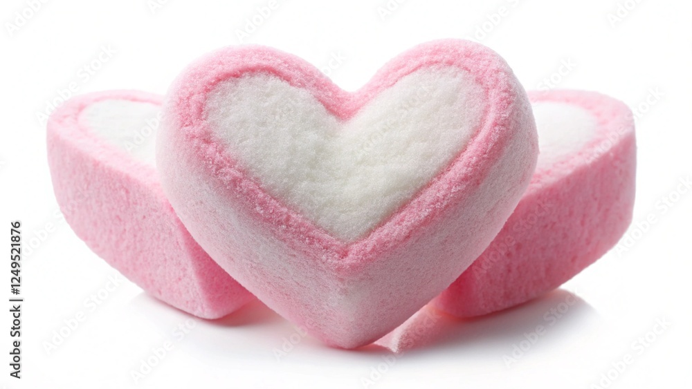 Fototapeta premium Heart shaped pink macaroons and cookies isolated on white background 