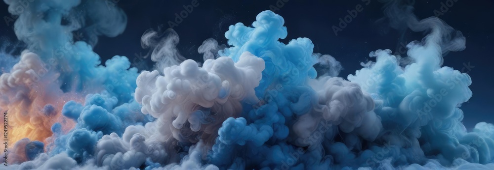 Softly swirling smoke against a vast abstract blue canvas, ambiance, vaporous, obscure view Softly swirling smoke against a vast abstract blue canvas, ambiance, vaporous, obscure view