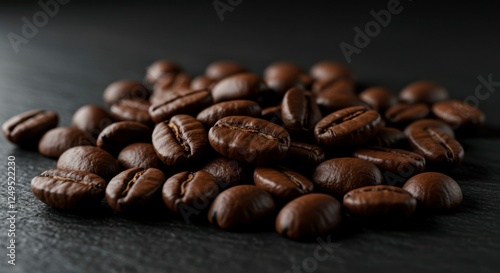 Wallpaper Mural Close-up view of a pile of roasted coffee beans on a dark stone surface, showcasing their rich texture Torontodigital.ca