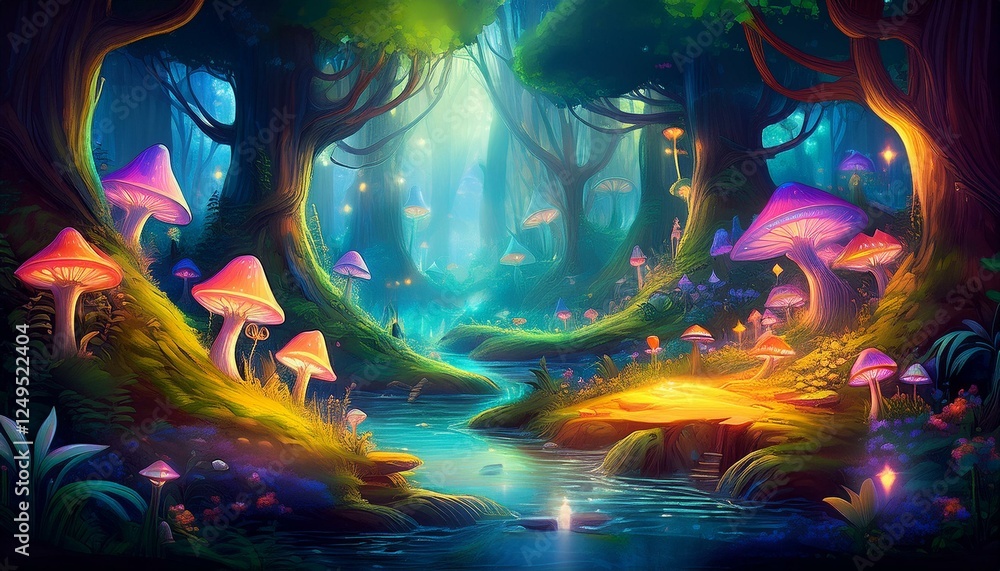 Obraz premium fairy tale fantasy forest with mushrooms 