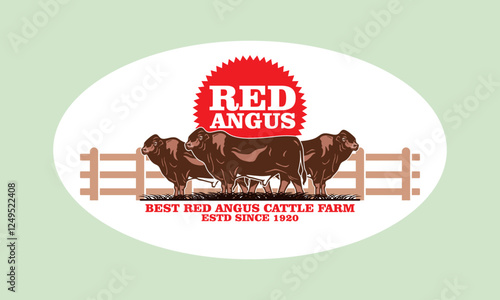 red angus farm poster or brand, silhouette of healthy angus ull standing vector illustrations