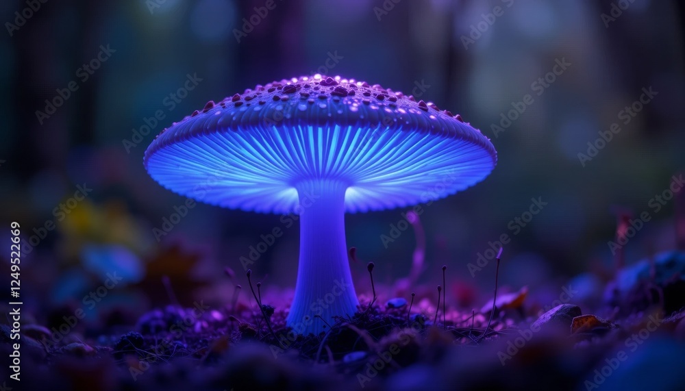 Glowing bioluminescent mushroom in a magical forest Glowing bioluminescent mushroom in a magical forest