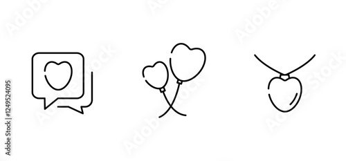 Set of Valentine's day or Love icon, Balloon, Chat, Necklace Symbol Outline icon, Editable Stroke