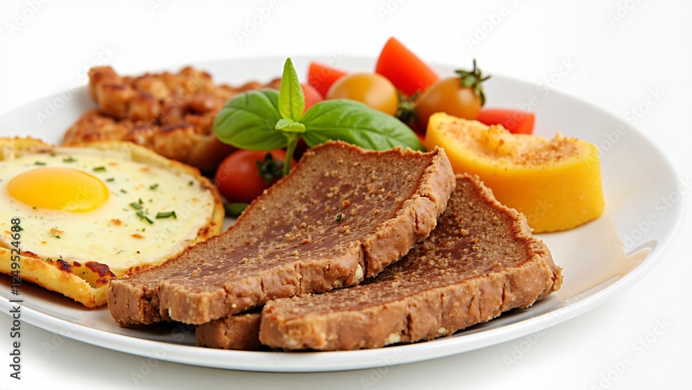 Delicious and Healthy Breakfast Plate with Fried Egg, Grain Bread, and Fresh Vegetables Delicious and Healthy Breakfast Plate with Fried Egg, Grain Bread, and Fresh Vegetables