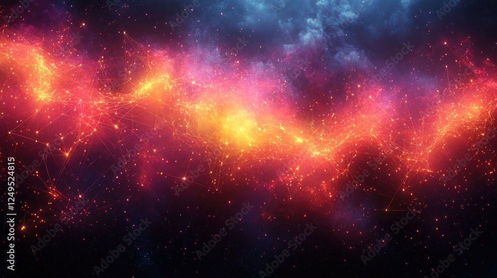 Fototapeta premium Vibrant cosmic nebula with glowing network of light and stars in deep space