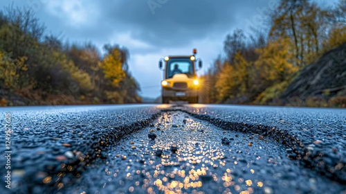 Restoration of damaged pavement  repairing potholes on a deteriorating asphalt road photo