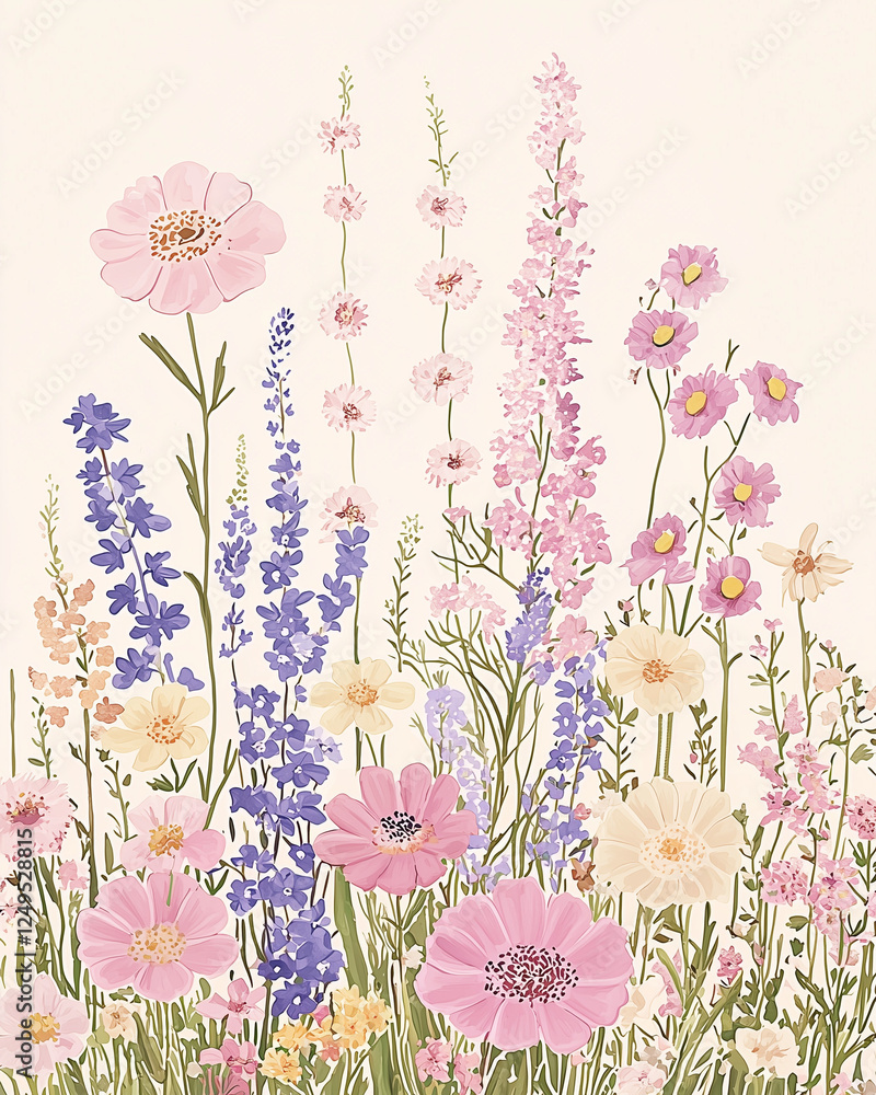 Colorful Wildflowers Blooming in a Serene Garden During a Sunny Summer Afternoon