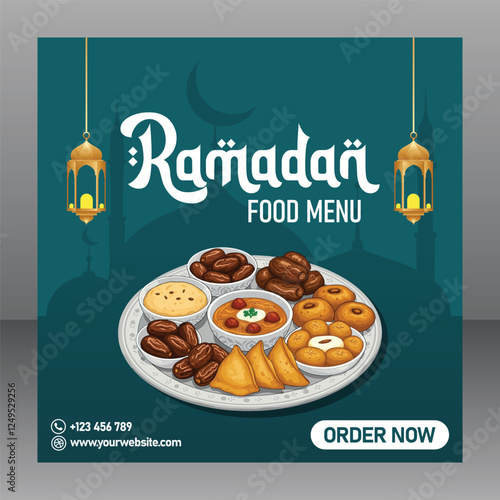 Square Editable Ramadan Food Menu Poster or Flyer For Restaurant And Marketing Purposes, Food Poster, Food Banner, Food Flyer, Restaurant Poster, Restaurant Flyer, Restaurant Banner