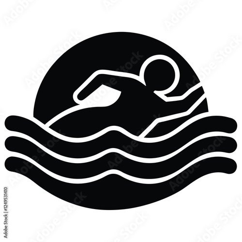 A swimmer icon in a pool black silhouette vector.