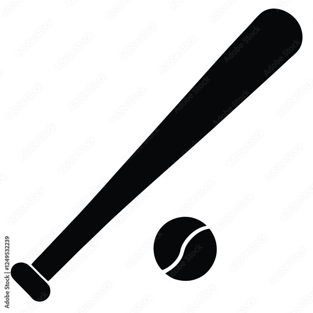 A baseball bat and ball icon black silhouette vector. A baseball bat and ball icon black silhouette vector.