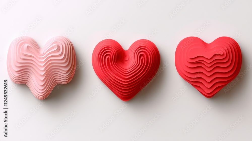 Three Pixelated Hearts In Gradient Colors On White Background Three Pixelated Hearts In Gradient Colors On White Background
