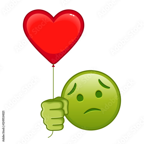 Nauseated face with red heart baloon Large size of green emoji smile