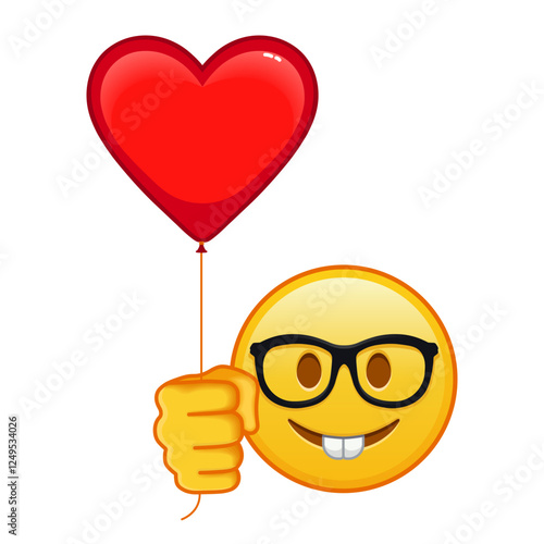 Nerd face with red heart baloon Large size of yellow emoji smile