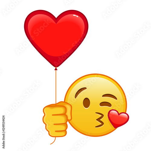 The face that sends a kiss with red heart baloon Large size of yellow emoji smile