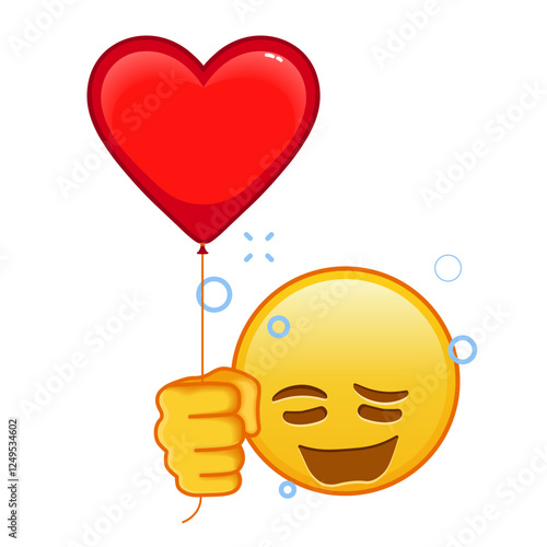Woozy face with red heart baloon Large size of yellow emoji smile