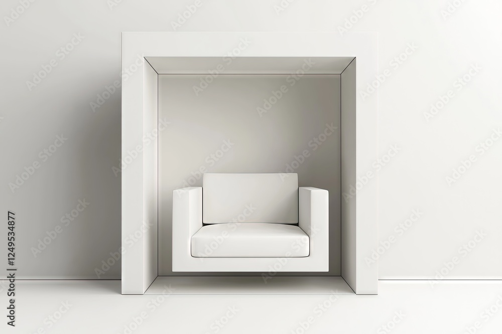 Minimalist White Armchair In Recessed Frame Minimalist White Armchair In Recessed Frame