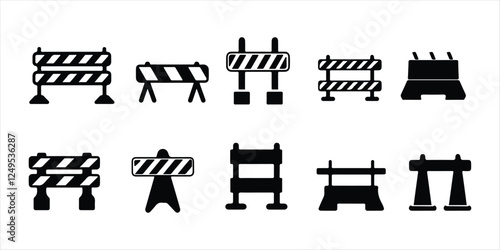 Road barrier set hand drawn illustration on white background, barrier set vector.
