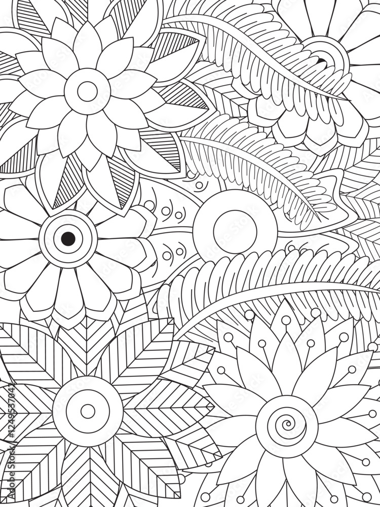 Fototapeta premium PrintFlowers Coloring Pages For Adules