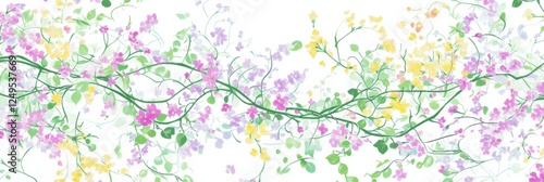 Wallpaper Mural Colorful floral vine watercolor illustration with pink, purple, yellow flowers Torontodigital.ca