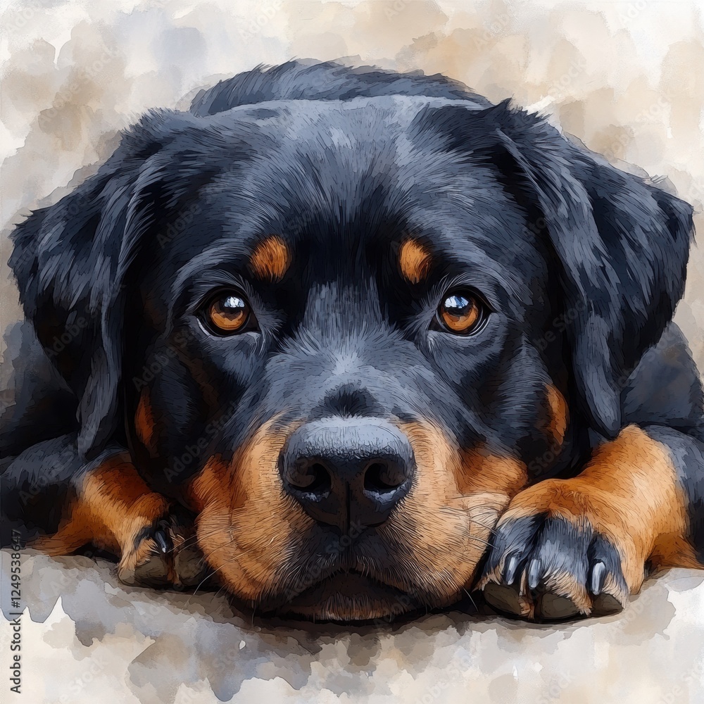 Adorable rottweiler puppy lying down with cute expression Adorable rottweiler puppy lying down with cute expression