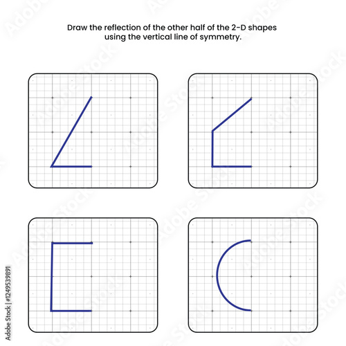 Finish the symmetry picture using grid sells, vector kid educational game for preschool kids