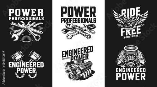 Dynamic T-Shirt Design Featuring 'Power Professionals' and 'Engineered Power' Graphics – Perfect for Mechanics, Automotive Enthusiasts, and Riders Who Love to Stand Out!