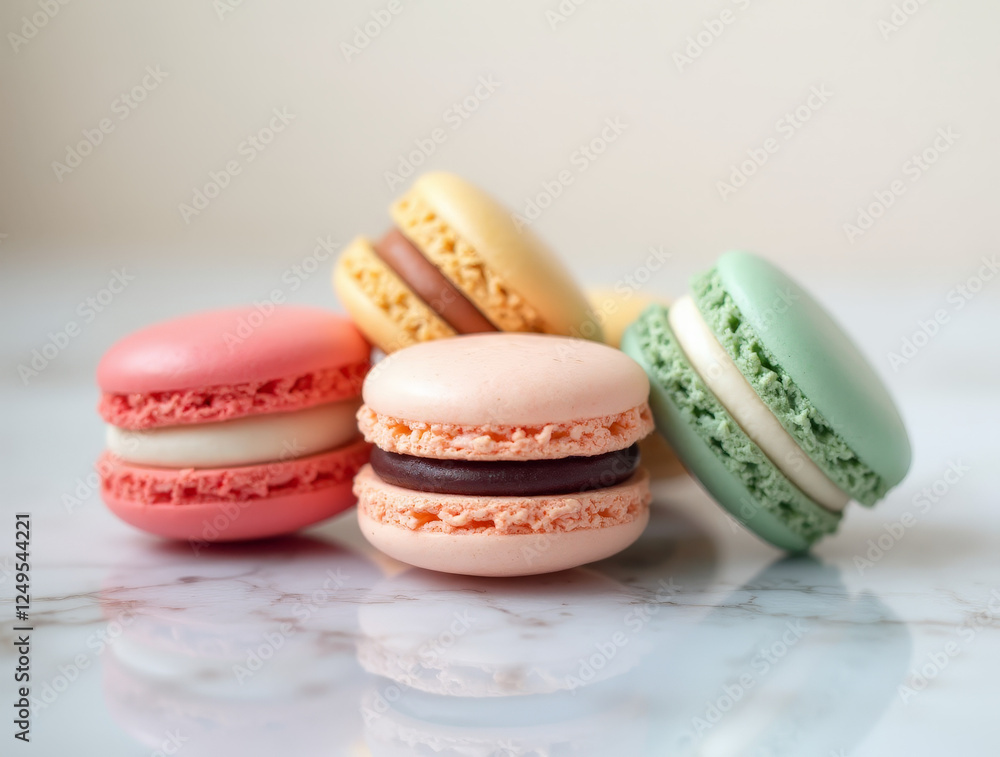 Colorful French Macarons on Marble Surface Colorful French Macarons on Marble Surface