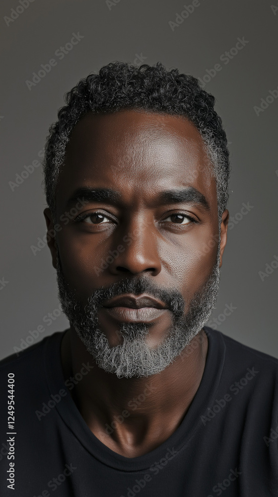 Portrait of mature african male with gray beard and black shirt Portrait of mature african male with gray beard and black shirt