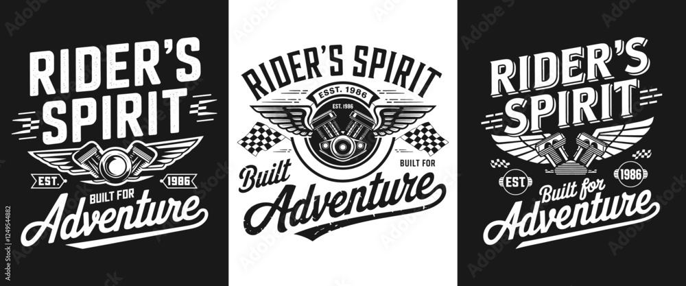 Obraz premium Fuel Your Passion for Riding with This 'Rider's Spirit' T-Shirt Design – Celebrating Adventure and Freedom Since 1986, Perfect for Motorcycle Enthusiasts!