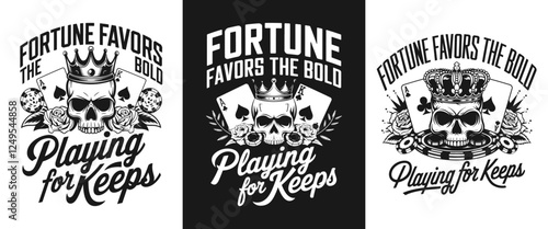 Unleash Your Bold Spirit with This 'Fortune Favors the Bold' T-Shirt Design Featuring Stylish Skull and Card Graphics – Perfect for Gamers and Those Who Dare to Take Risks!