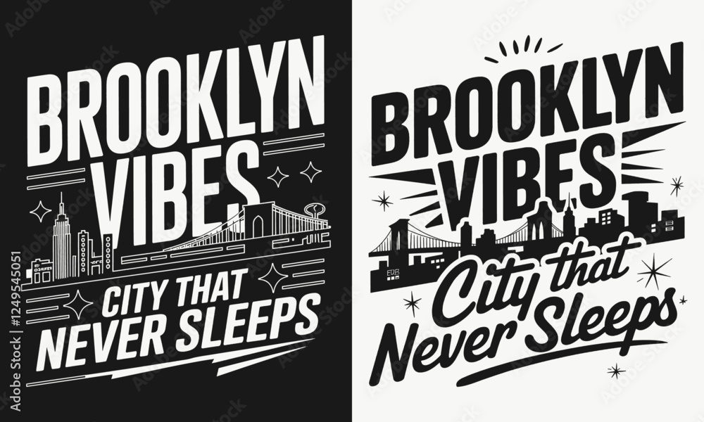 Obraz premium Capture the Energy of New York with This 'Brooklyn Vibes' T-Shirt Design – Celebrating the 'City That Never Sleeps,' Perfect for Urban Explorers and City Lovers!