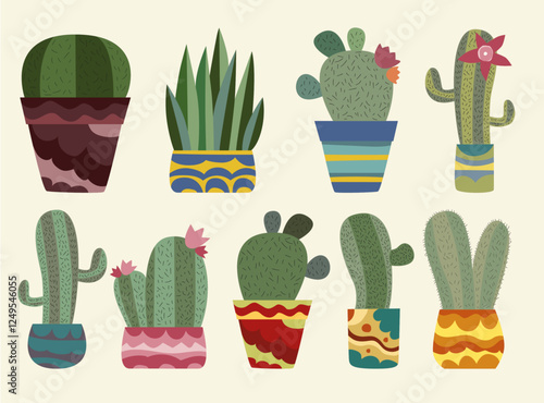 Cute succulents and cacti vector clip art
