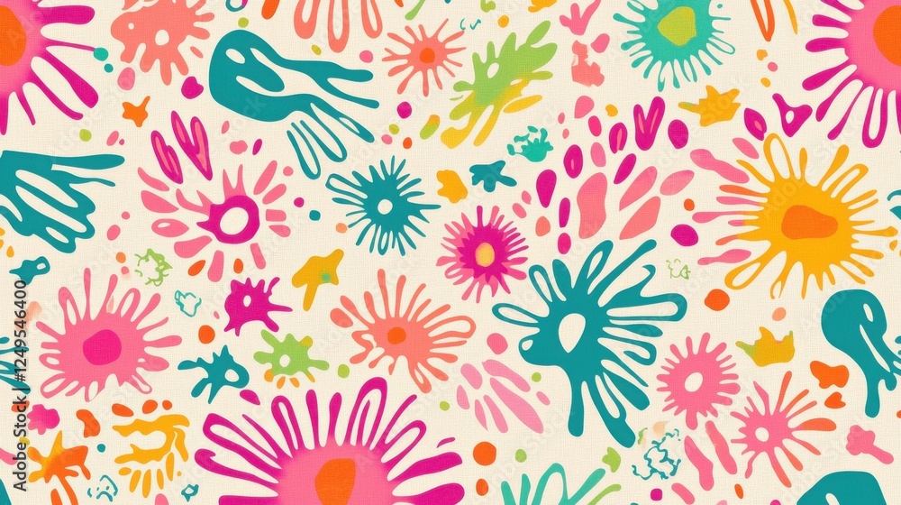Fototapeta premium Vibrant abstract art with colorful patterns and organic shapes on cream background