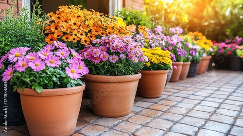 Wallpaper Mural Colorful potted flowers arranged on a patio Torontodigital.ca