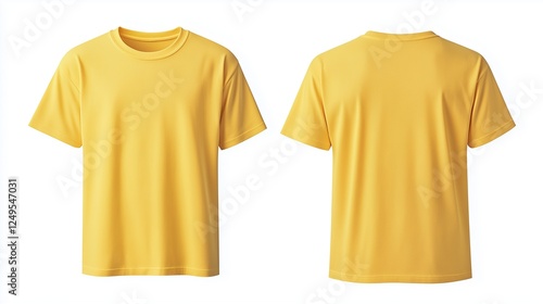 a blank plain yellow cotton t-shirt front and back, mock up