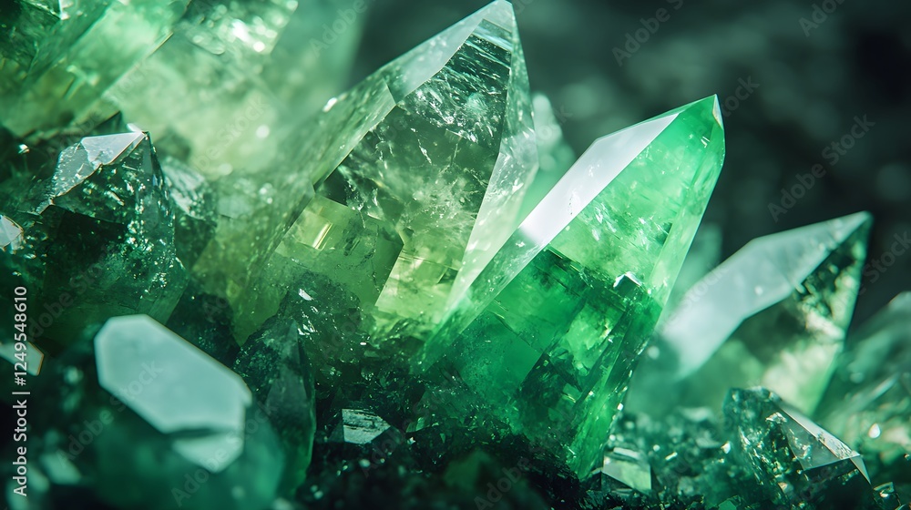 Obraz premium A Stunning Close-Up of Uvarovite Crystals Shimmering in Natural Light