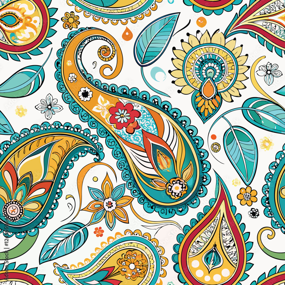Fototapeta premium Seamless Paisley Pattern Vector Image White Background.