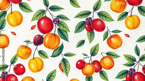 Natural Linen Fabric Design with Botanical Fruit Print