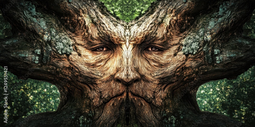 An anthropomorphic tree with a human like face emerges