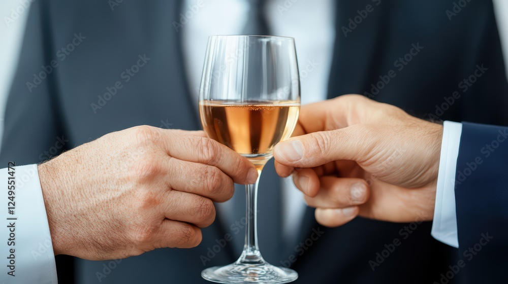 Close-Up of Two Hands Clinking Glass of White Wine Toasting Celebration Close-Up of Two Hands Clinking Glass of White Wine Toasting Celebration