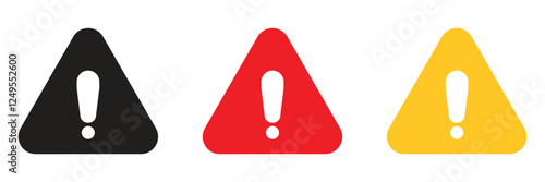 Warning, precaution, attention, alert icon, set exclamation mark in a triangle shape. Exclamation marks. Caution alarm set, danger signs. Attention symbols. Warning and attention icons.